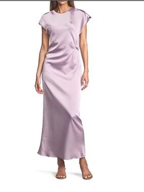 NWT Antonio Melani Myla Short Sleeved Drapey Satin Maxi Dress